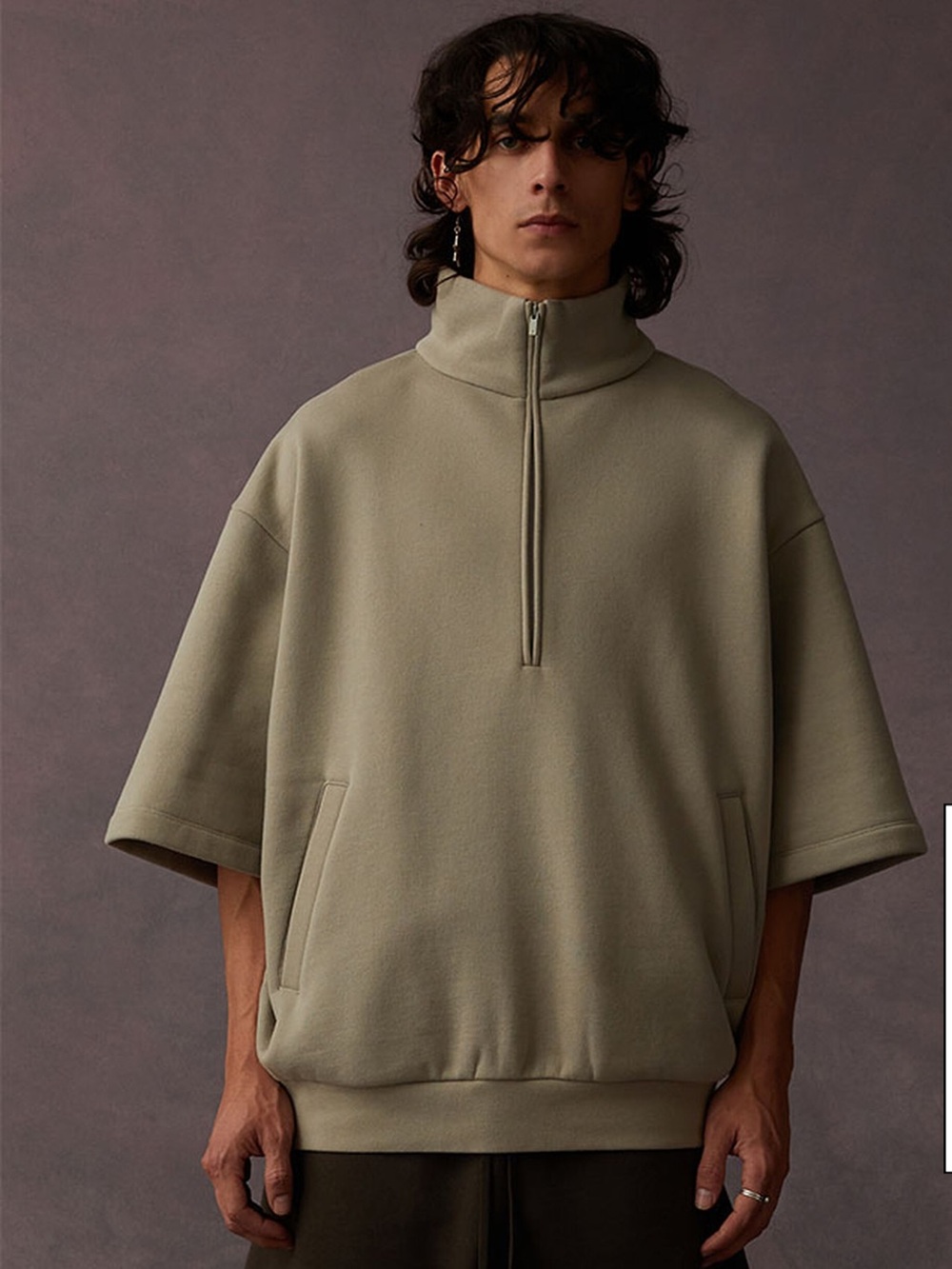ESSENTIALS Fear of God Half Zip 3/4 Sleeve SweatShirt Seal Sz 14/16